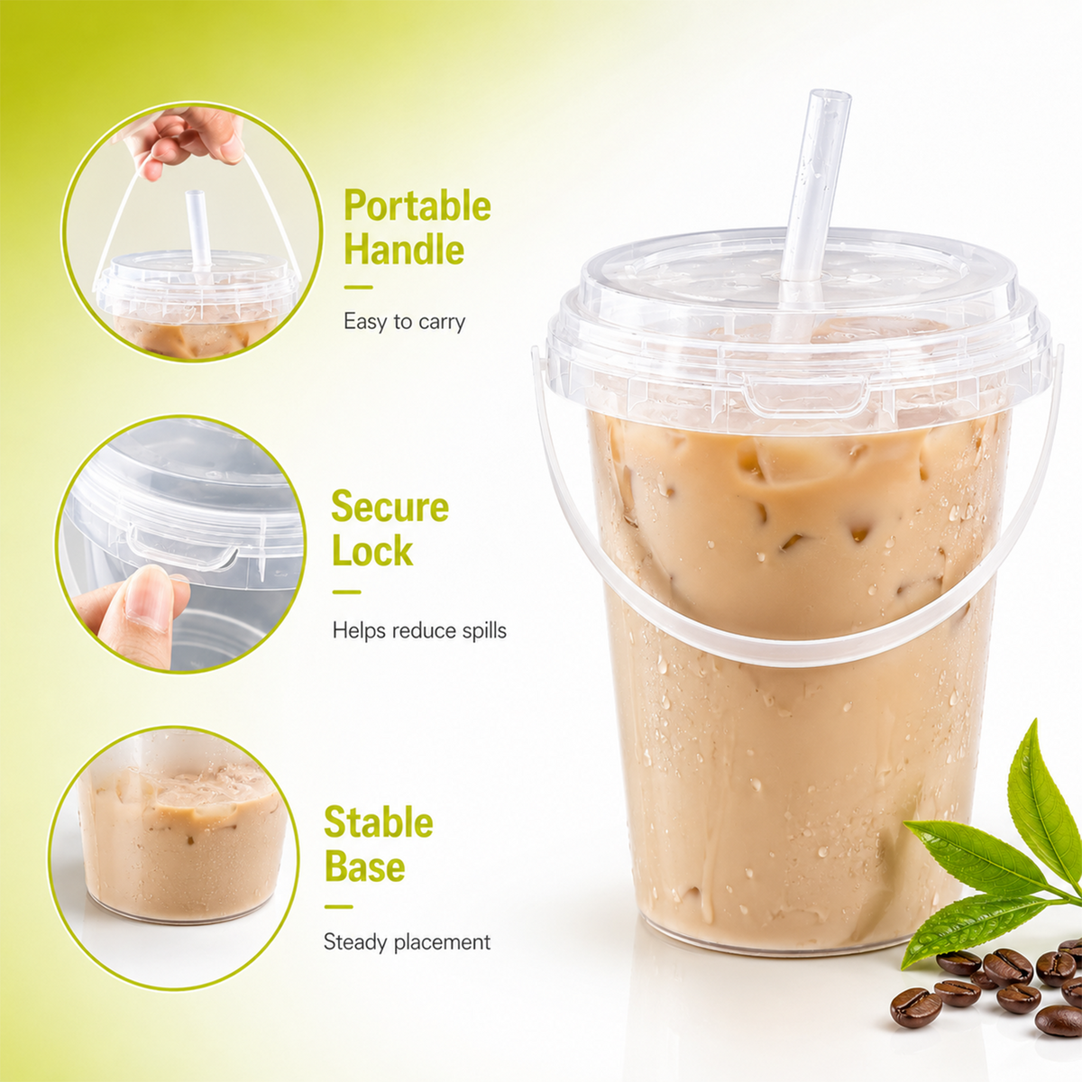15 Sets 34 oz Plastic Cups with Lids and Straws - Portable To-Go Beverage Tumblers with Handles for Pool, Beach, Picnic and Party Supplies, Reusable
