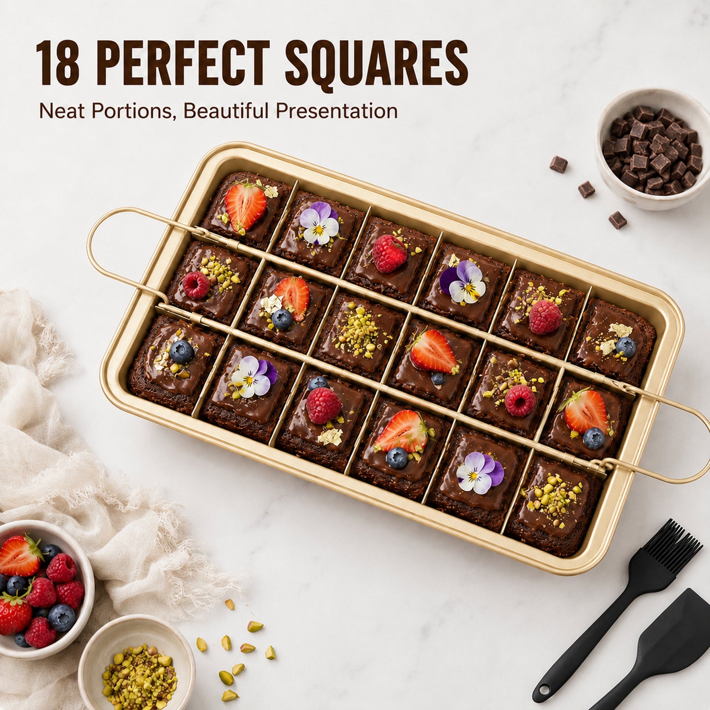 Nonstick Brownie Pan with Dividers – 12"x7" Carbon Steel, Bakes 18 Individual Brownies & Cakes