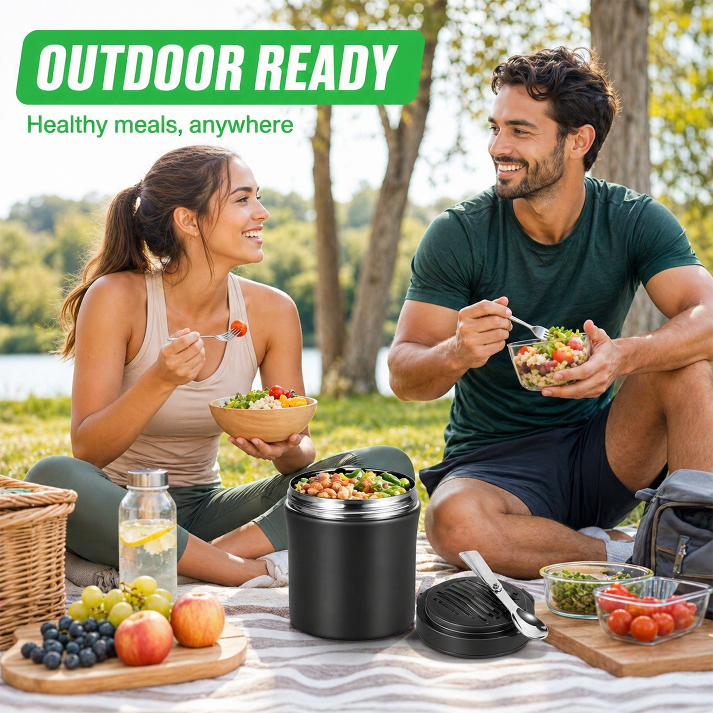 40oz Insulated Food Container, Leakproof Wide Mouth Stainless Steel Vacuum Insulated Food Container, 304 Stainless Steel Soup Container with Portable Handle for Travel and Daily Use