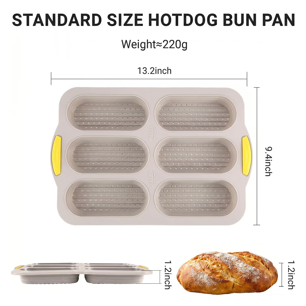 Silicone Baguette Bread Pan – Nonstick, Foldable, 6 Cavities per Pan, Dishwasher Safe, Brown