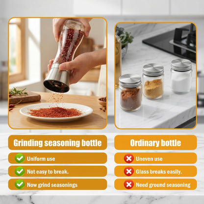2-Pack Stainless Steel Pepper Grinder Set, Adjustable Coarseness Spice Mill, Salt Grinder for Sea Salt and Pepper