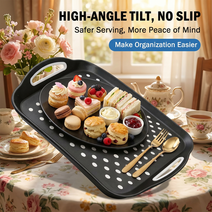 1 Pack Large Non-Slip Serving Tray with Handles, Rubber Grippy Lap Food Tray, Dishwasher Safe for Meals, Snacks and Drinks