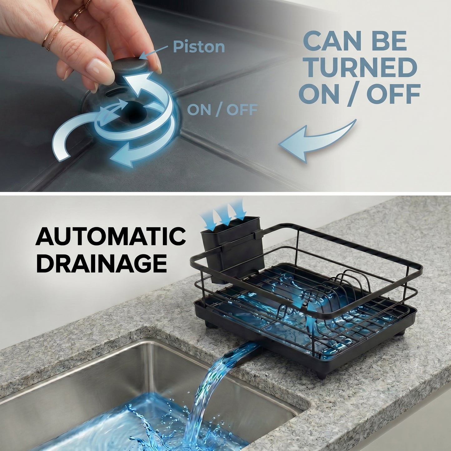 Metal Dish Drying Rack for Kitchen Counter (15.6" × 12") — Black Coated Steel with Removable Utensil Holder & Swivel Drainboard