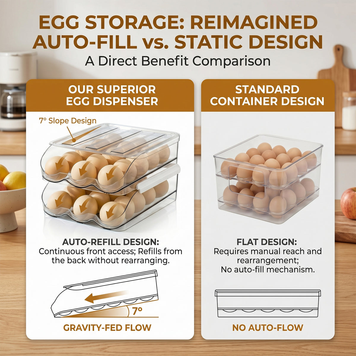 2 Tier Egg Holder, Clear Plastic Stackable Storage Bin with Lid, Large Capacity Organizer for Refrigerator and Countertop, Sturdy Container to Store 36 Eggs for Kitchen Use