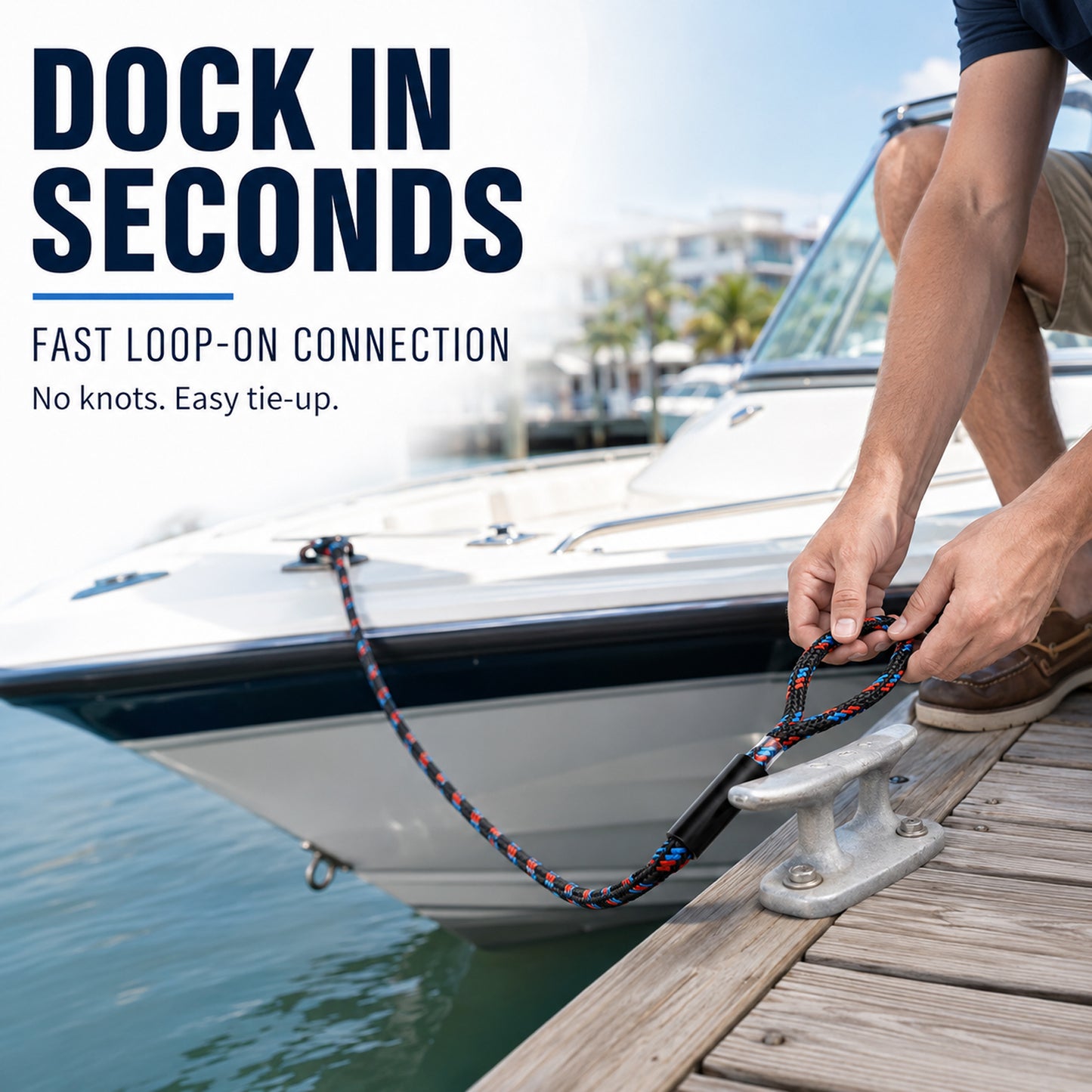 4Ft Bungee Dock Lines for Boats, Shock Absorbing Mooring Ropes Featuring Quick Connect Structure to Skip Extra Knot-Tying, Versatile Marine Accessories Suitable for Pontoon, Bass Boat and Jet Ski