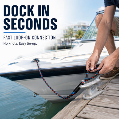 4Ft Bungee Dock Lines for Boats, Shock Absorbing Mooring Ropes Featuring Quick Connect Structure to Skip Extra Knot-Tying, Versatile Marine Accessories Suitable for Pontoon, Bass Boat and Jet Ski