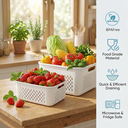 5-Pack Fruit Storage Containers for Refrigerator, Airtight Food Organizer with Double Layer Drain Design