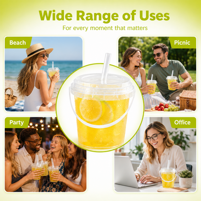 15 Sets 34 oz Plastic Cups with Lids and Straws - Portable To-Go Beverage Tumblers with Handles for Pool, Beach, Picnic and Party Supplies, Reusable