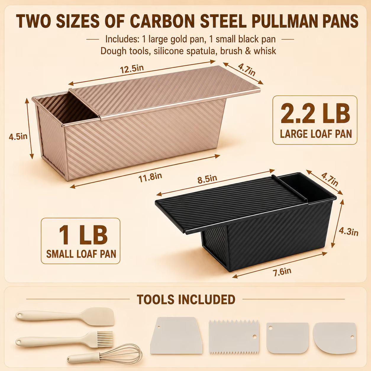 Hero image 0 of 2-Pack Pullman Loaf Pans with Lids – Carbon Steel Nonstick, 1LB & 2.2LB, Includes Tools, 0 of 8     Clearance stlrmhawer 2-Pack Pullman Loaf Pans with Lids – Carbon Steel Nonstick, 1LB & 2.2LB, Includes Tools