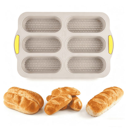 Silicone Baguette Bread Pan – Nonstick, Foldable, 6 Cavities per Pan, Dishwasher Safe, Brown