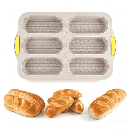 Silicone Baguette Bread Pan – Nonstick, Foldable, 6 Cavities per Pan, Dishwasher Safe, Brown