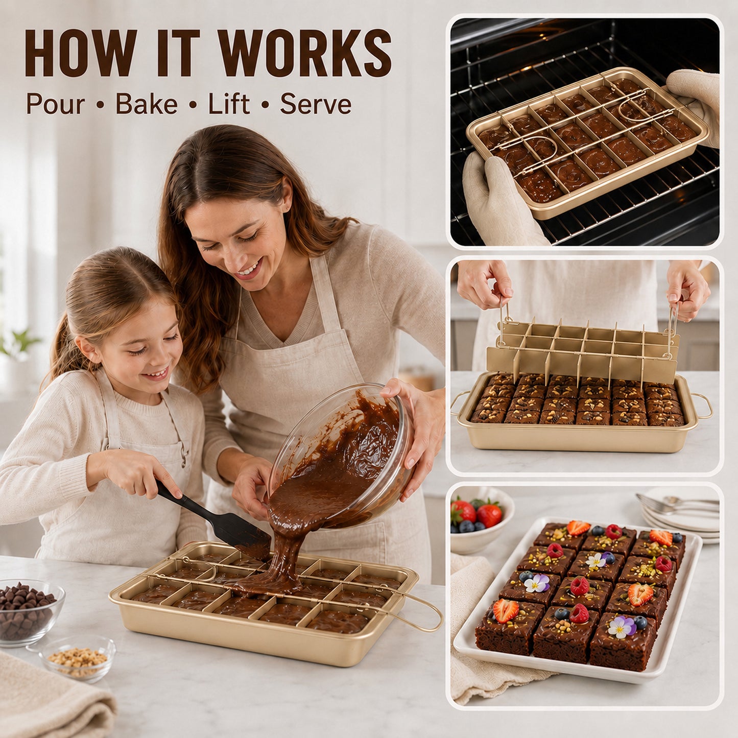 Nonstick Brownie Pan with Dividers – 12"x7" Carbon Steel, Bakes 18 Individual Brownies & Cakes