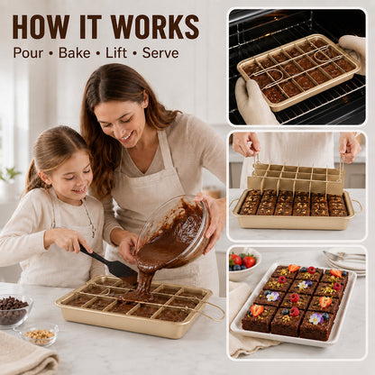 Nonstick Brownie Pan with Dividers – 12"x7" Carbon Steel, Bakes 18 Individual Brownies & Cakes