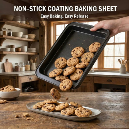 3-Pack Nonstick Baking Sheet Set – Carbon Steel, Stackable, Rust & Warp Resistant, with Brush & Spatula