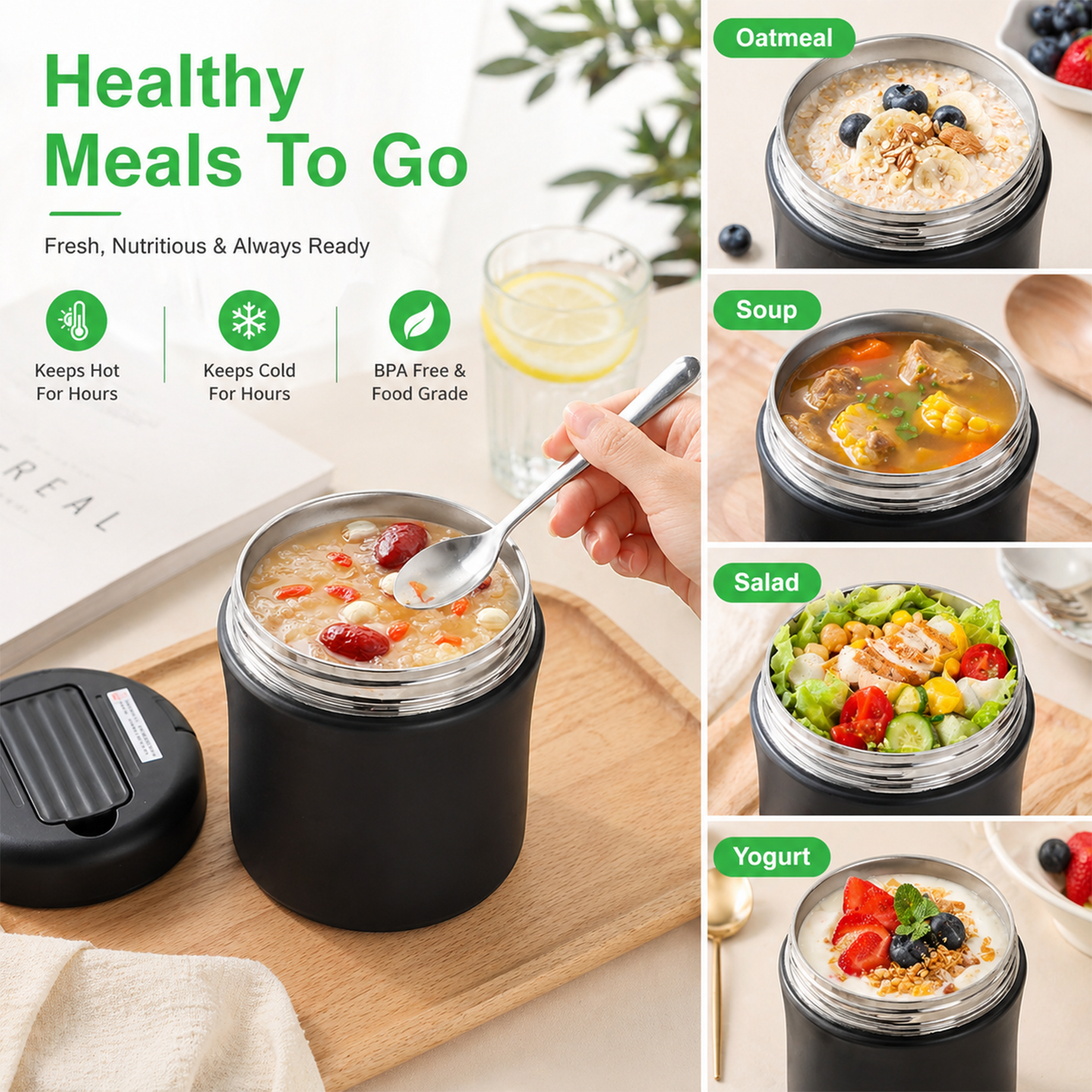 40oz Insulated Food Container, Leakproof Wide Mouth Stainless Steel Vacuum Insulated Food Container, 304 Stainless Steel Soup Container with Portable Handle for Travel and Daily Use