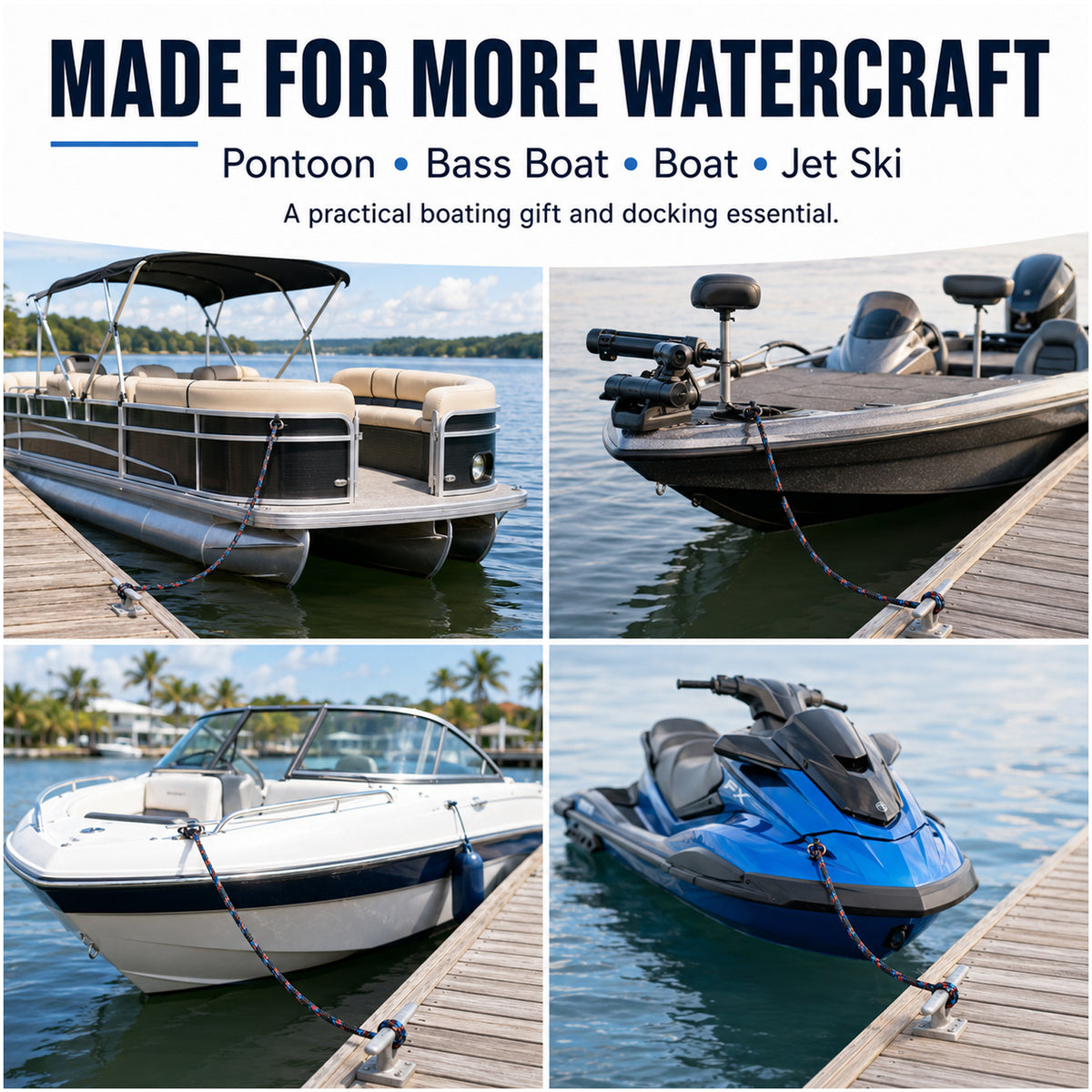 4Ft Bungee Dock Lines for Boats, Shock Absorbing Mooring Ropes Featuring Quick Connect Structure to Skip Extra Knot-Tying, Versatile Marine Accessories Suitable for Pontoon, Bass Boat and Jet Ski