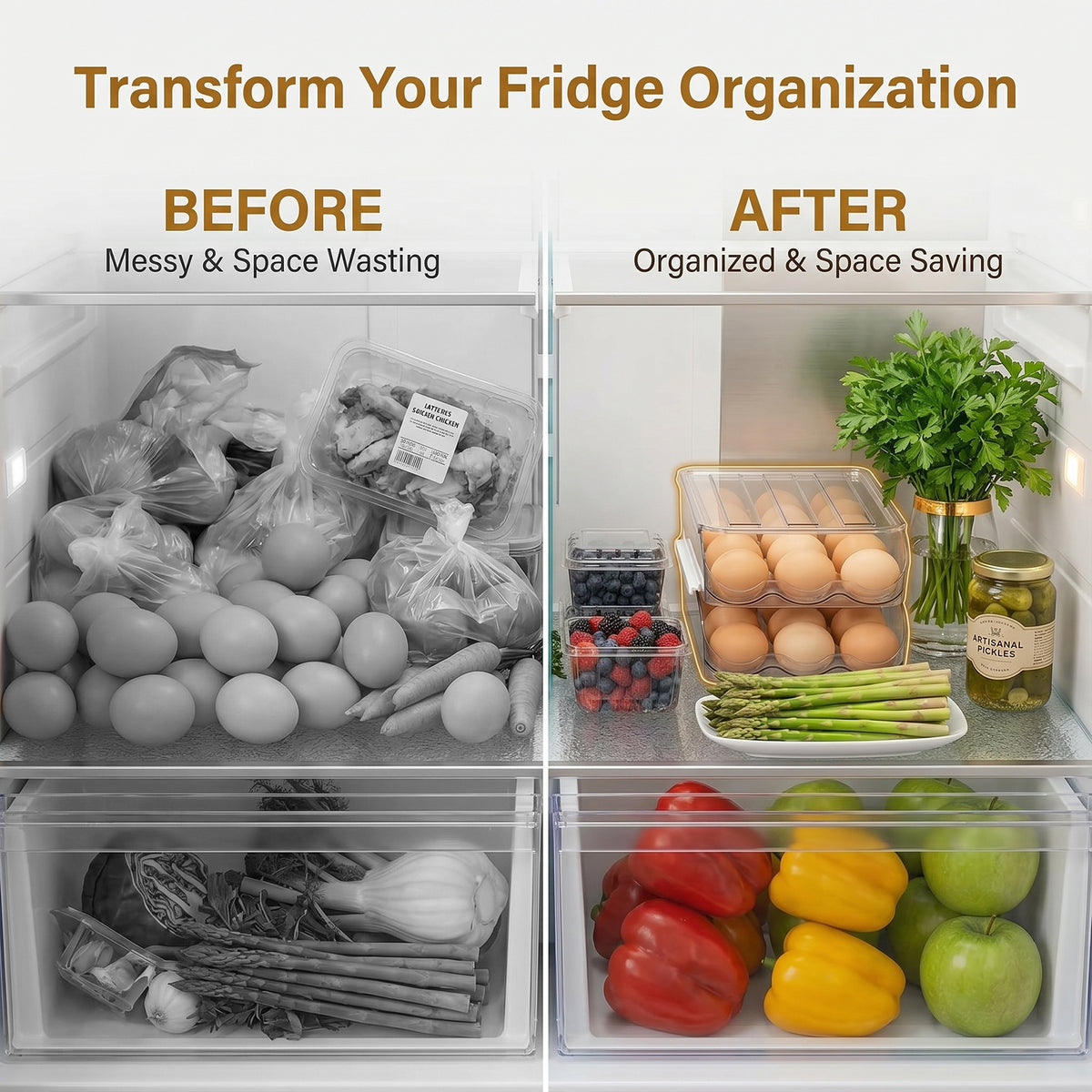 2 Tier Egg Holder, Clear Plastic Stackable Storage Bin with Lid, Large Capacity Organizer for Refrigerator and Countertop, Sturdy Container to Store 36 Eggs for Kitchen Use