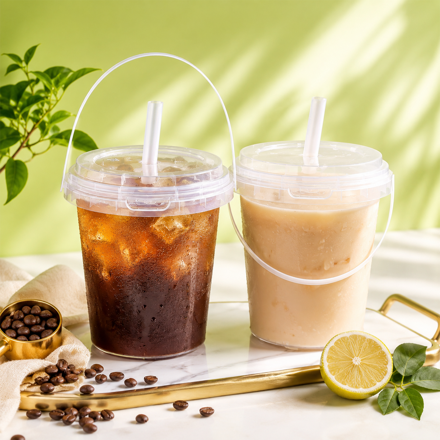15 Sets 34 oz Plastic Cups with Lids and Straws - Portable To-Go Beverage Tumblers with Handles for Pool, Beach, Picnic and Party Supplies, Reusable