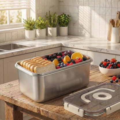 Airtight Bread Box with Time Recording Function, 316 Stainless Steel Container with Lid & Handle, Dishwasher Safe for Homemade Bread Loaf