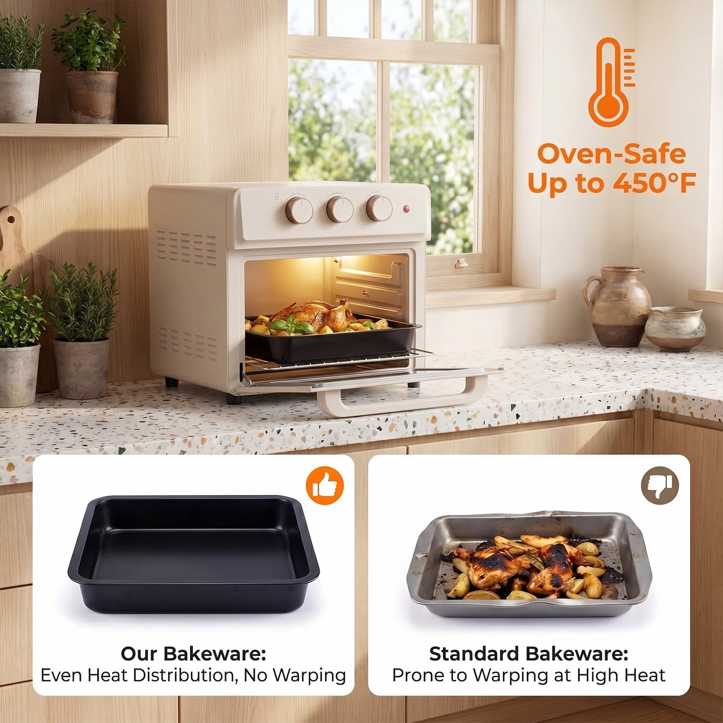 6-Piece Nonstick Bakeware Set – Carbon Steel, Includes Roasting Pan, Cookie Sheet, Cake Pan, Loaf Pan & Muffin Pan