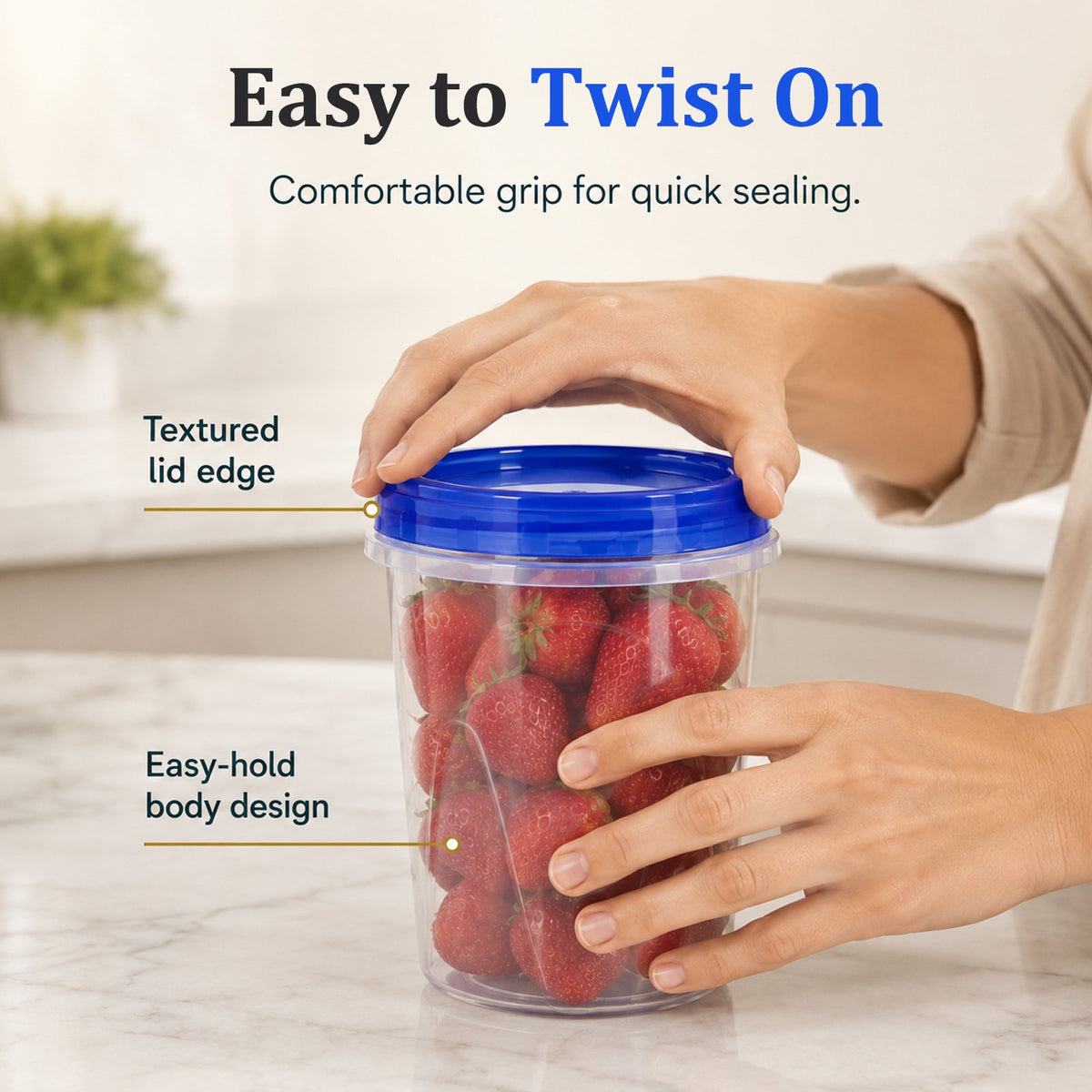 10 Pack 34 oz Reusable Freezer Storage Container Sets with Airtight Twist Top Lid