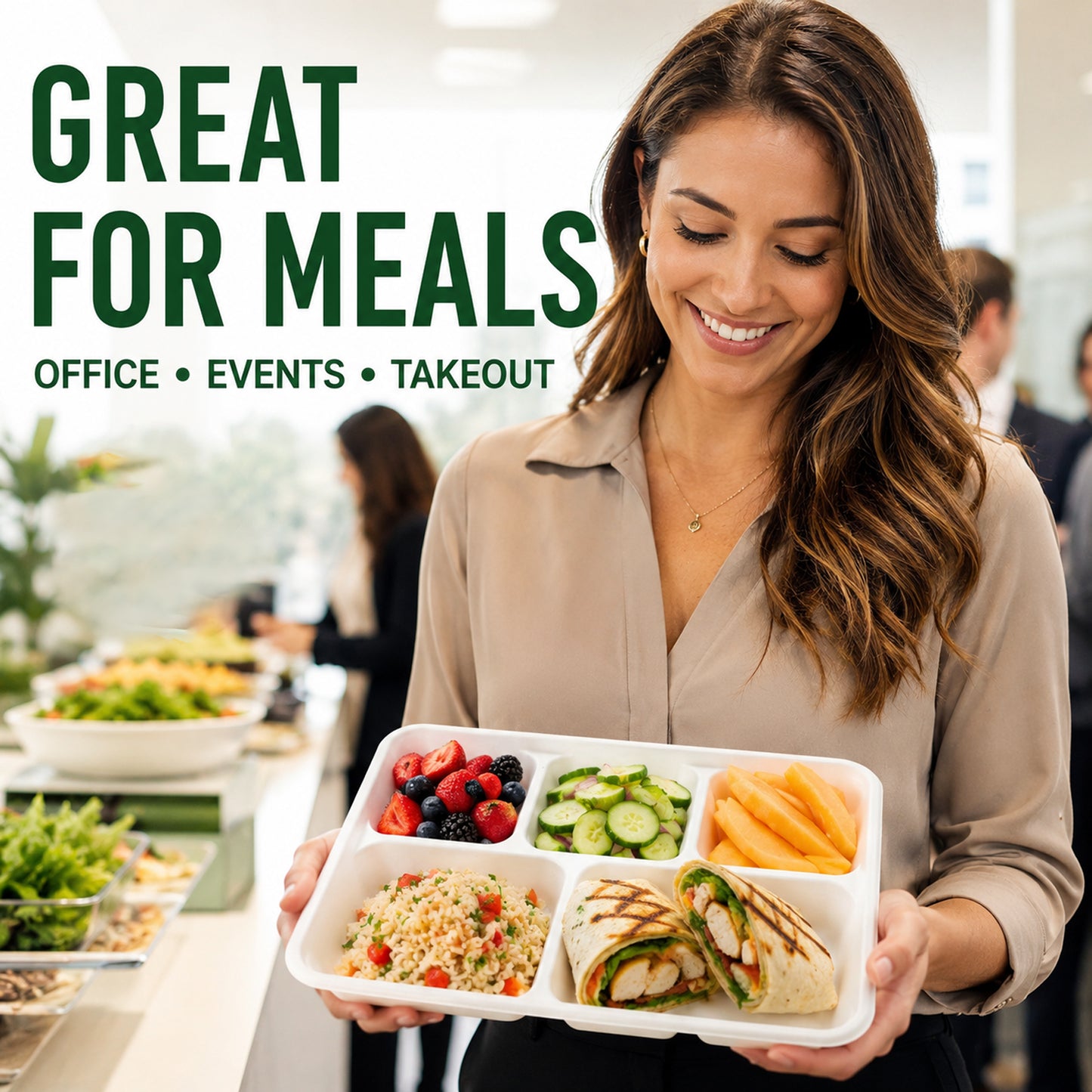 100 Pack Plant-Based 5-Compartment Disposable Plates, Divided Paper Dinner Plates for Party, Catering & Special Events