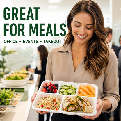 100 Pack Plant-Based 5-Compartment Disposable Plates, Divided Paper Dinner Plates for Party, Catering & Special Events