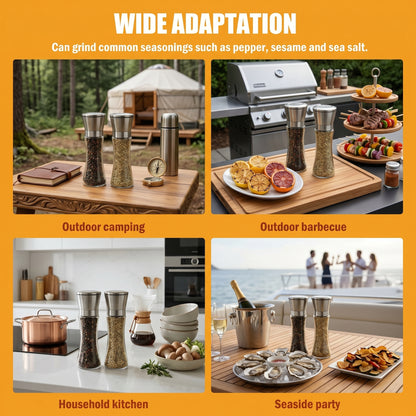2-Pack Stainless Steel Pepper Grinder Set, Adjustable Coarseness Spice Mill, Salt Grinder for Sea Salt and Pepper