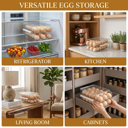 2 Tier Egg Holder, Clear Plastic Stackable Storage Bin with Lid, Large Capacity Organizer for Refrigerator and Countertop, Sturdy Container to Store 36 Eggs for Kitchen Use