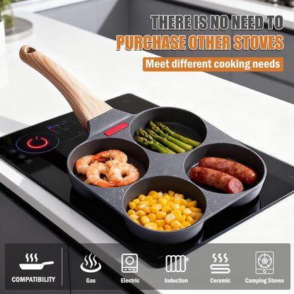 4-Cup Nonstick Pancake Pan – Breakfast Egg Pan, Omelette Skillet, Compatible with Gas & Induction Cooktops