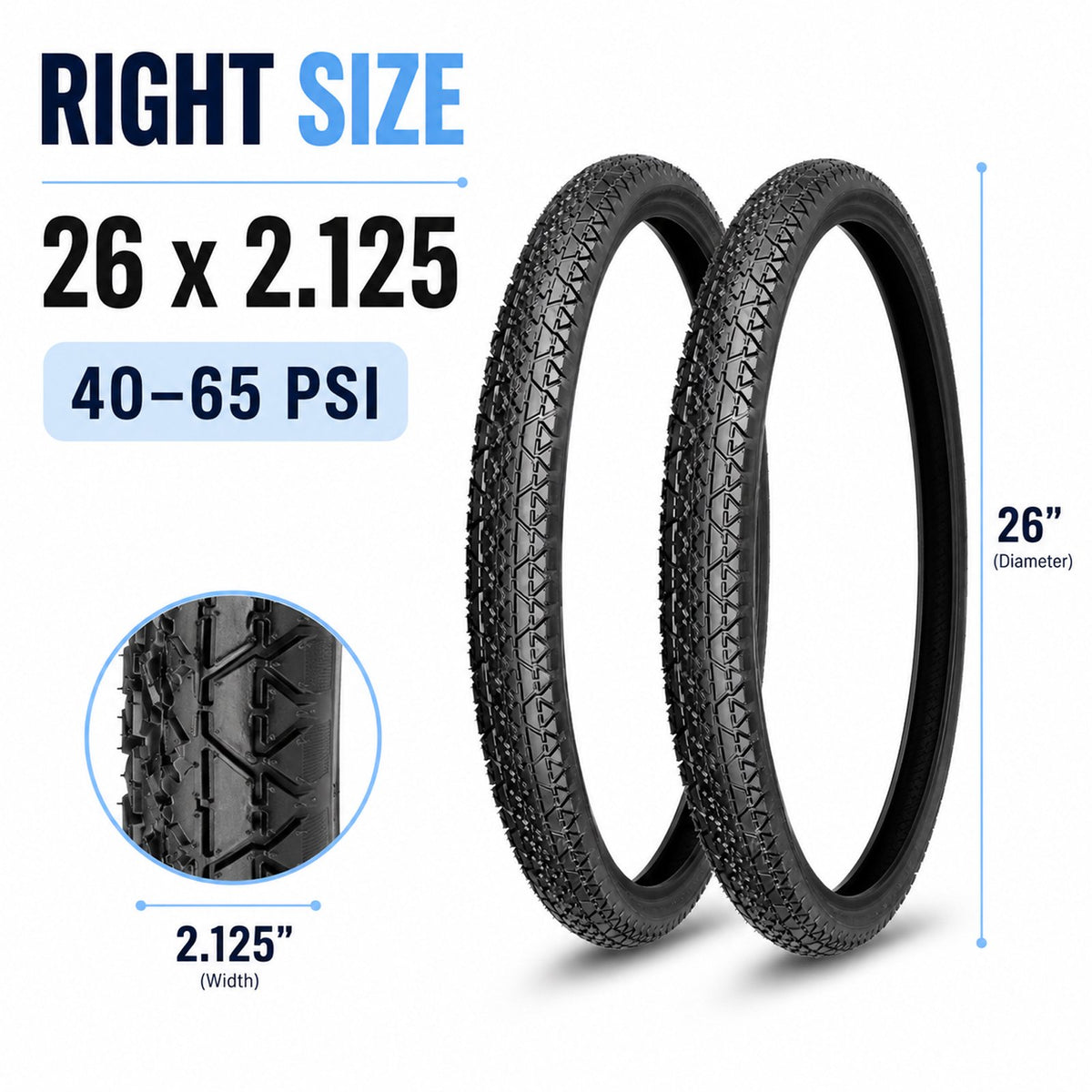2-Pack 26 Inch 26x2.125 Folding Bike Tires Replacement Set, with Inner Tubes & Tire Levers, for Beach Cruiser Urban Commuting Bicycle, Llantas para Bicicleta