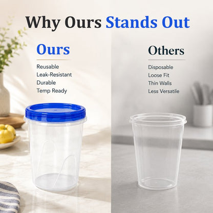 10 Pack 34 oz Reusable Freezer Storage Container Sets with Airtight Twist Top Lid