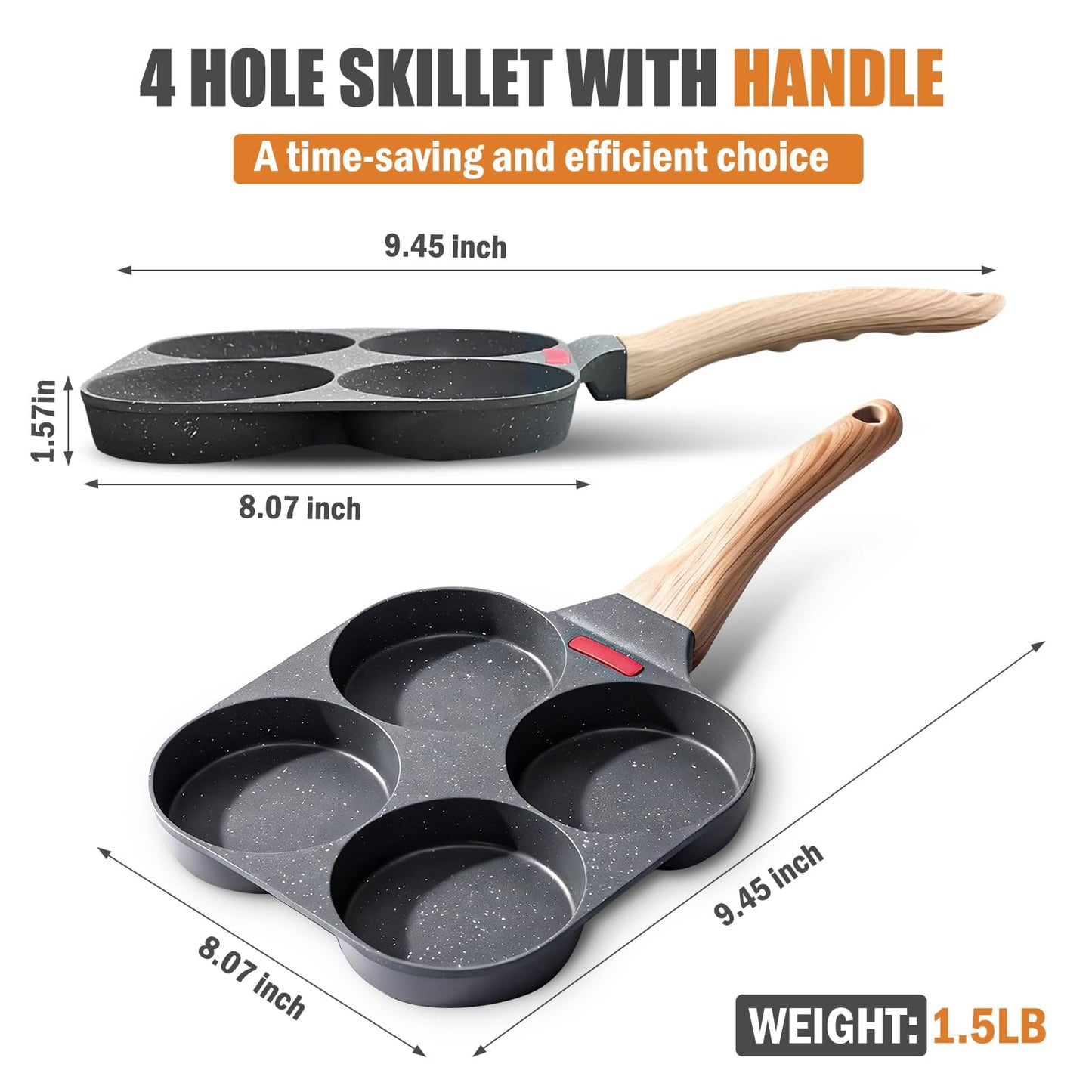 4-Cup Nonstick Pancake Pan – Breakfast Egg Pan, Omelette Skillet, Compatible with Gas & Induction Cooktops