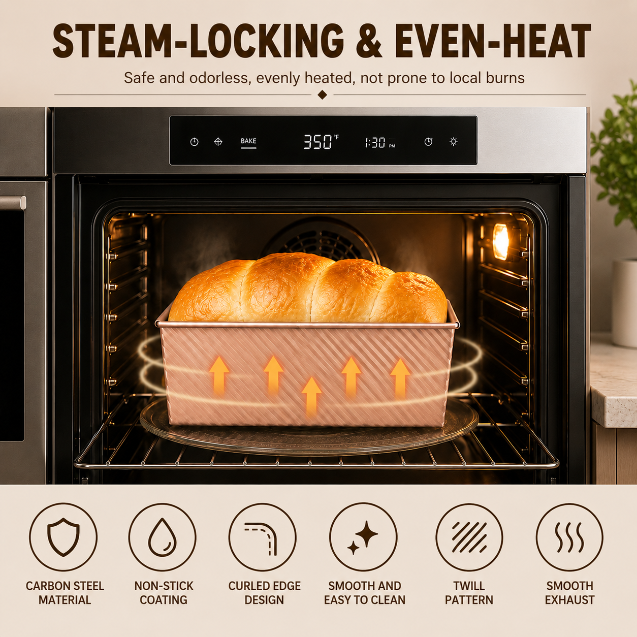 2.2 Lb Pullman Loaf Pan with Lid, 13x4 Nonstick Carbon Steel Bread Pan for Sandwich and Sourdough, Rectangular Corrugated Toast Box Mold for Oven Baking, Gold