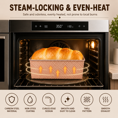 2.2 Lb Pullman Loaf Pan with Lid, 13x4 Nonstick Carbon Steel Bread Pan for Sandwich and Sourdough, Rectangular Corrugated Toast Box Mold for Oven Baking, Gold