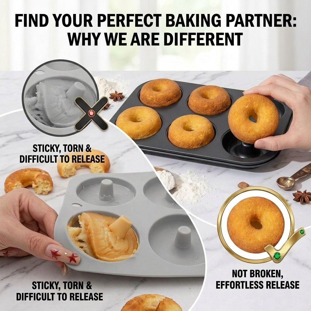 2-Pack 6-Cavity Nonstick Donut Pans – Deepened Carbon Steel, Oven Safe to 450°F, Dishwasher Safe