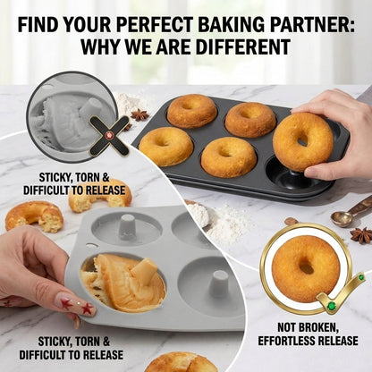 2-Pack 6-Cavity Nonstick Donut Pans – Deepened Carbon Steel, Oven Safe to 450°F, Dishwasher Safe