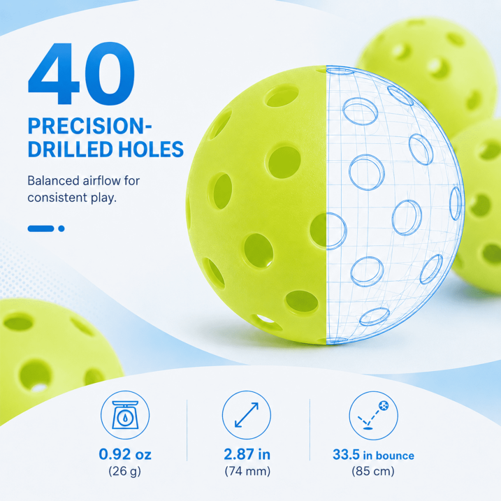 12 Pack Outdoor Pickleball Balls, 40 Holes High Durability Pickleballs with Mesh Bag, Consistent Bounce Stable Flight Colorful PickleBalls for Backyard Court Training Game