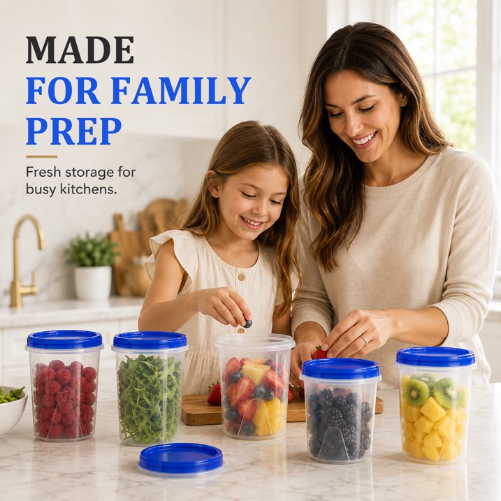 10 Pack 34 oz Reusable Freezer Storage Container Sets with Airtight Twist Top Lid