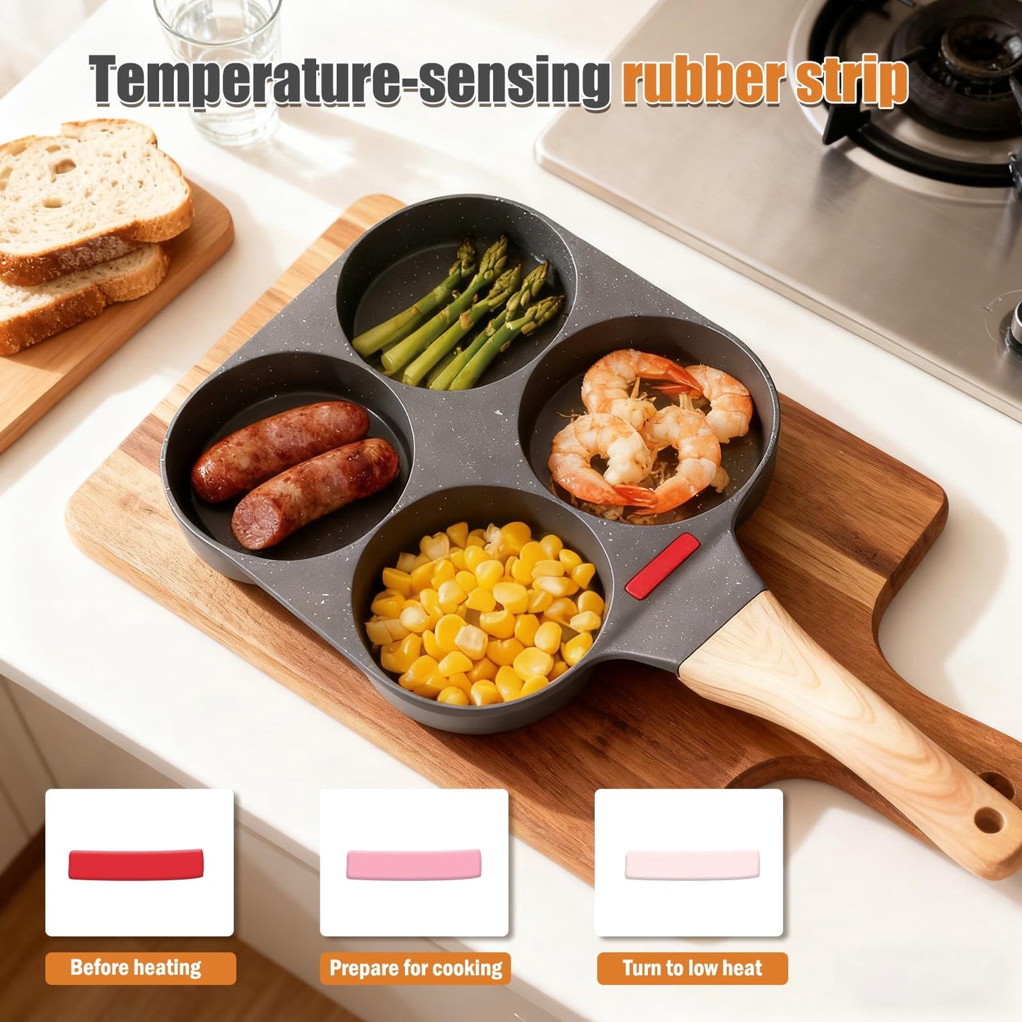 4-Cup Nonstick Pancake Pan – Breakfast Egg Pan, Omelette Skillet, Compatible with Gas & Induction Cooktops