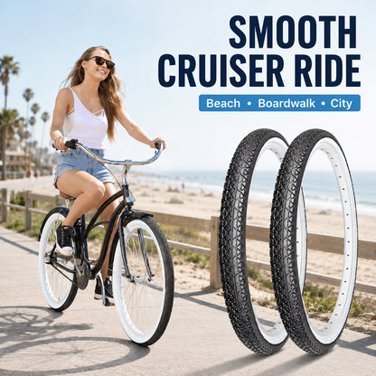 2-Pack 26 Inch 26x2.125 Folding Bike Tires Replacement Set, with Inner Tubes & Tire Levers, for Beach Cruiser Urban Commuting Bicycle, Llantas para Bicicleta