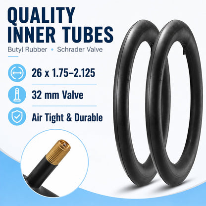 2-Pack 26 Inch 26x2.125 Folding Bike Tires Replacement Set, with Inner Tubes & Tire Levers, for Beach Cruiser Urban Commuting Bicycle, Llantas para Bicicleta