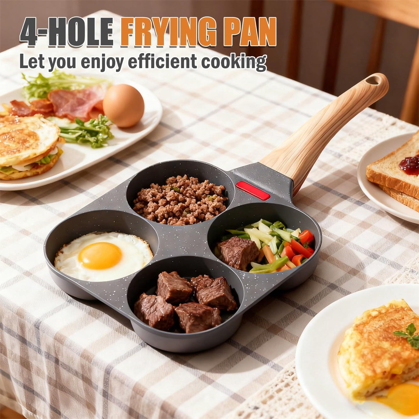 4-Cup Nonstick Pancake Pan – Breakfast Egg Pan, Omelette Skillet, Compatible with Gas & Induction Cooktops