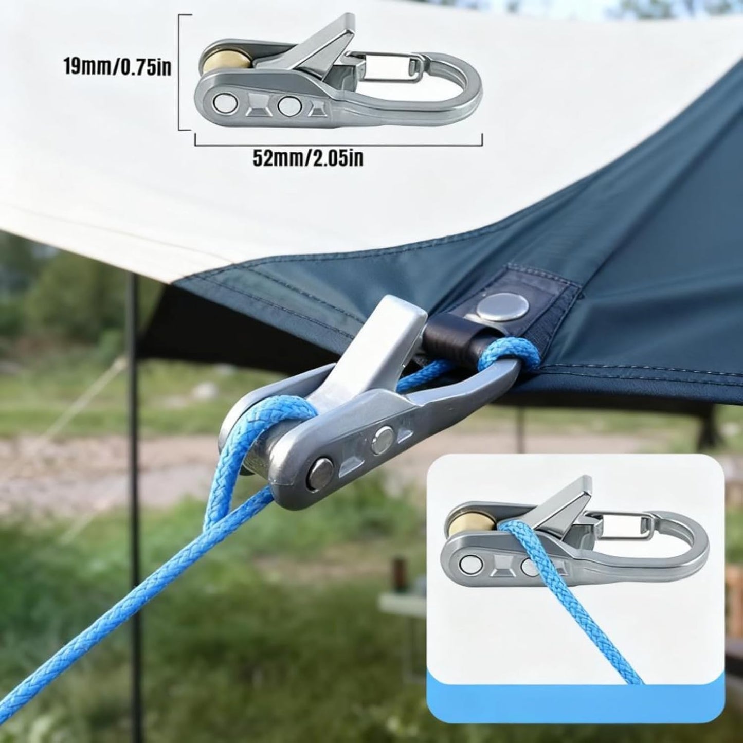 Rope Rollers,Tightener & Guyline Tensioner (6 Pack+2 Ropes), Stainless Steel and Nylon Adjustable Tie‑Down Hardware, Flexible Portable Cord Tensioning Kit for Outdoor Camping, Tent