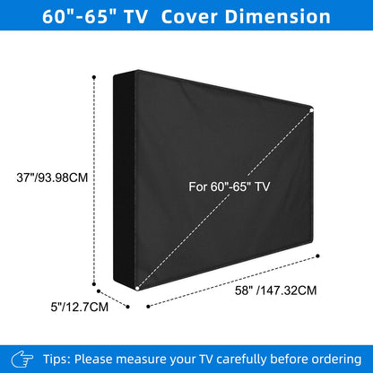 Outdoor TV Cover 60 to 65 inch Weatherproof, Black 600D Waterproof Full Coverage Protector Measuring 58''W x 37''H x 5"D, Durable Outdoor Flat Screen TV Shield Compatible with Standard Wall Mounts