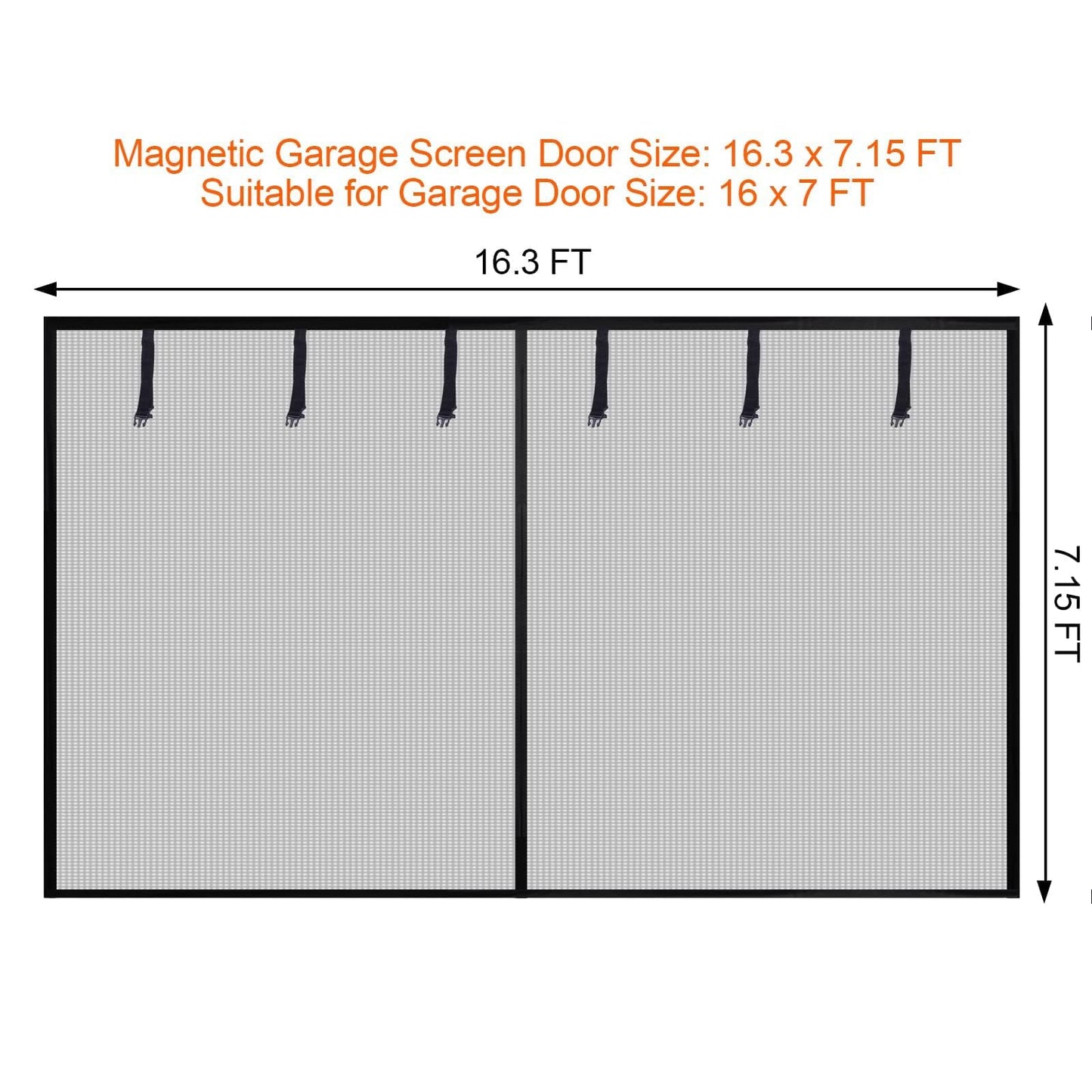 16x7FT Magnetic Garage Door Screen for 2 Car, Heavy‑Duty Reinforced Polyester Mesh Screen with 26 Strong Magnets and 6 Strapping Tapes, Hands‑Free Automatic Closing Mesh Curtain