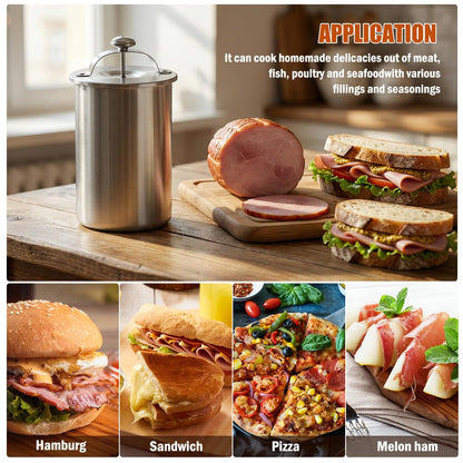 Stainless Steel Ham Maker Meat Press – with Thermometer & Spring Mechanism, Deli Meat Press, Dishwasher Safe