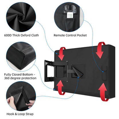 Outdoor TV Cover 60 to 65 inch Weatherproof, Black 600D Waterproof Full Coverage Protector Measuring 58''W x 37''H x 5"D, Durable Outdoor Flat Screen TV Shield Compatible with Standard Wall Mounts