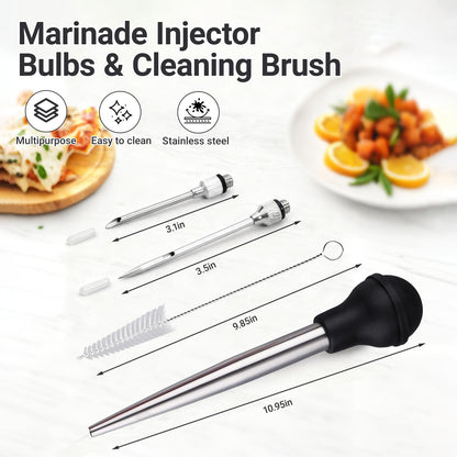 Stainless Steel Turkey Baster with 2 Interchangeable Needles and Cleaning Brush, Meat Marinade Injector Baster Syringe for Turkey, Chicken, BBQ, Roasting and Grilling