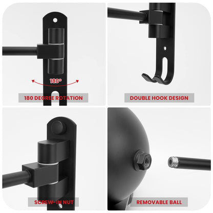 Helmet Hanger Wall Mount, 180° Swivel Helmet Holder Rack, Rotatable Wall Bracket Storage Organizer for Motorcycle, Bike, Racing Helmets, Sports Gear and Outdoor Outerwear Equipment